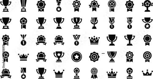Set of 40 award icons vector, trophy, crown, medal, achievement symbols