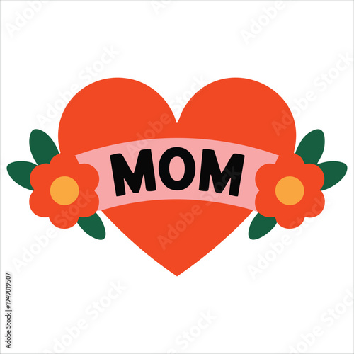 Tattoo heart with ribbon and word mom old school retro vector illustration