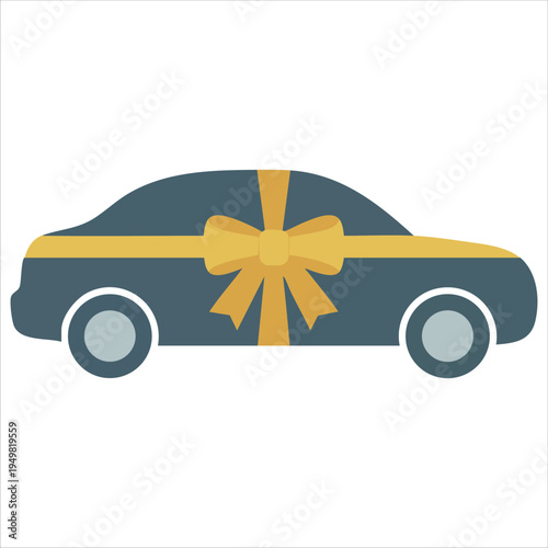 Car as gift with yellow ribbon bow vector illustration