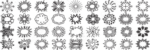 Comprehensive Vector Set of Hand Drawn Comic Style Explosion Bubbles Sunbursts and Energy Burst Doodle Icons for Creative Retro Pop Art and Dynamic Graphic Design Projects