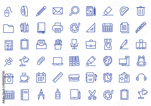 School stationary icon set. Editable line icons. Vector illustration.