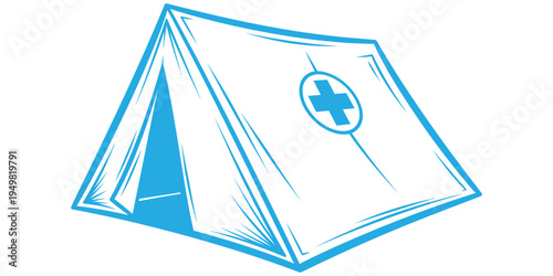 A blue and white illustration of an open book with a medical cross on the cover