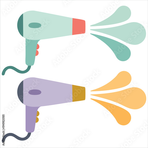 Collection of two different hair dryer types for hot and cold air styling illustrated vector set