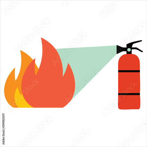 Firefighter extinguishing flames with red fire extinguisher emergency training vector illustration