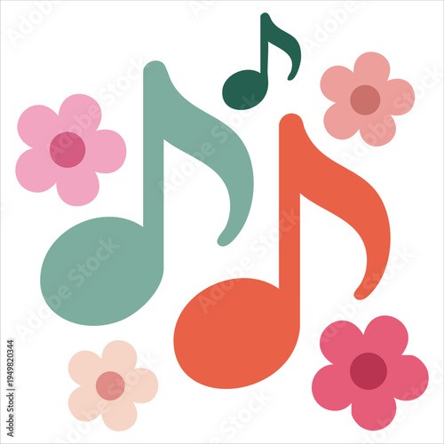 Melody and floral pattern icon with music notes and blossoms vector illustration