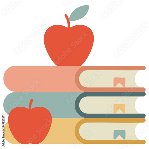 Learning materials symbol with open book and fruit illustration vector element