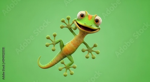 Cartoon Gecko Character Illustration with Bright Colors on Green Background