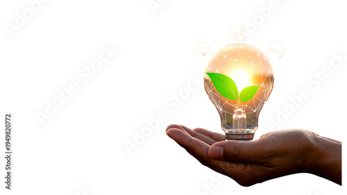 Creative light bulb set with icons for night mode learning inspiration and environmental leaf symbol for energy saving and sustainable green concept