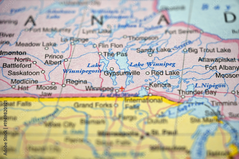 Naklejka premium Gypsumville Manitoba Canada Location on World Map with Defocused Background Geography Concept