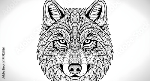 Wolf Head Zentangle Mandala – Detailed Wildlife Line Art Illustration