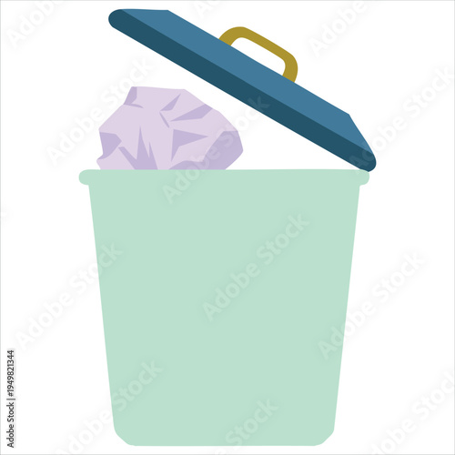 Kitchen waste bin flat icon with trash can and long shadow effect vector