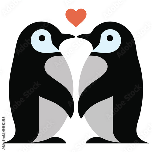 Romantic penguin couple with heart for love and relationship concept vector