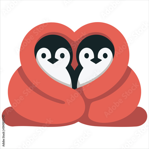 Adorable antarctic birds sharing cozy cover for cold season vector illustration