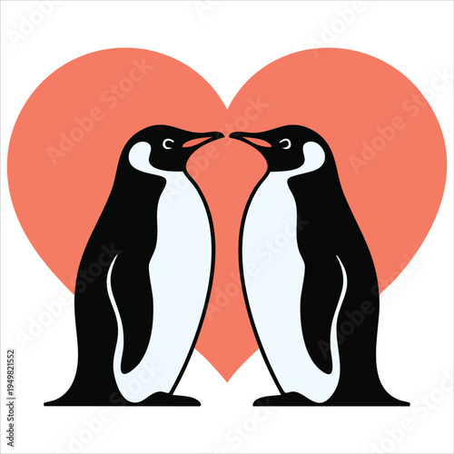 Two cute penguins in love with heart symbol for Valentine card vector
