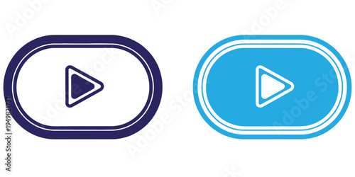Play button icons in white and blue, vector art and whit background