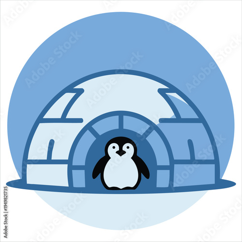 Cute polar bird in ice house for winter animal collection vector design