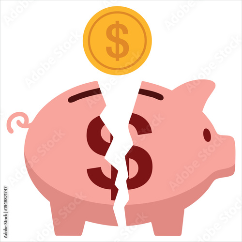 Broken piggy bank with coins for financial savings and money concept vector