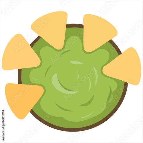 Traditional avocado dip with tortilla chips for mexican cuisine vector illustration
