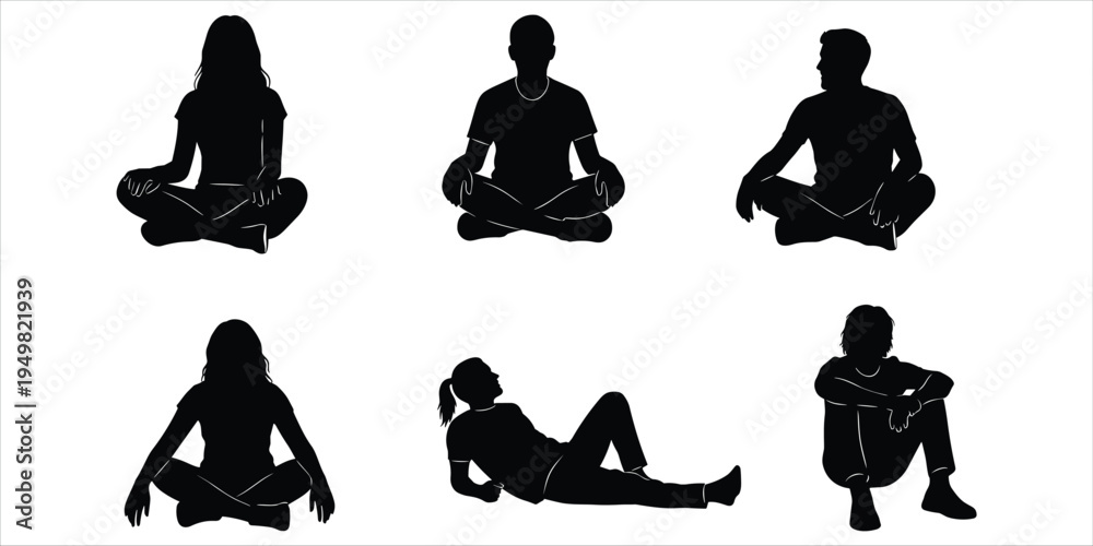 Ταπετσαρία Silhouettes of six people in various seated and reclining poses on white person