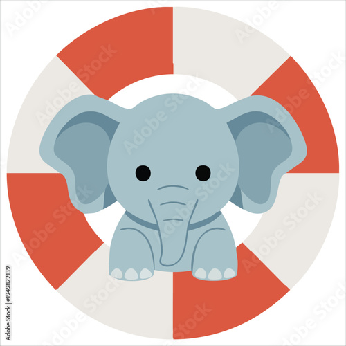 Swimming elephant with life buoy for animal cartoon collection vector