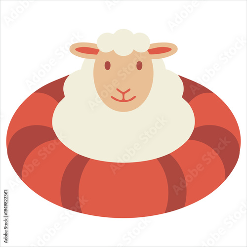 Adorable ovine in water ring for summer fun and vacation theme vector