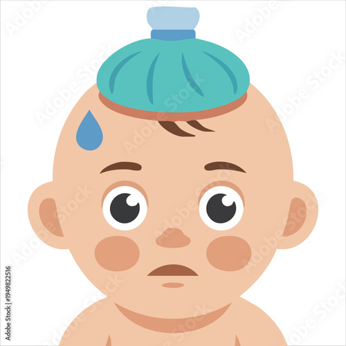 Unwell infant with temperature check for pediatric care vector art