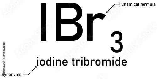 Iodine tribromide chemical formula with callout titles
