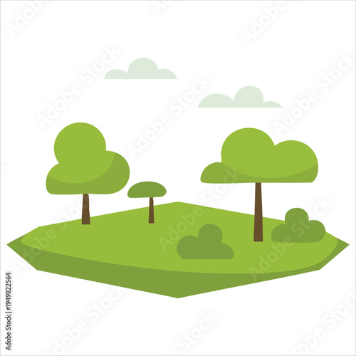 Cartoon retro floating landscape with clouds and hills vector