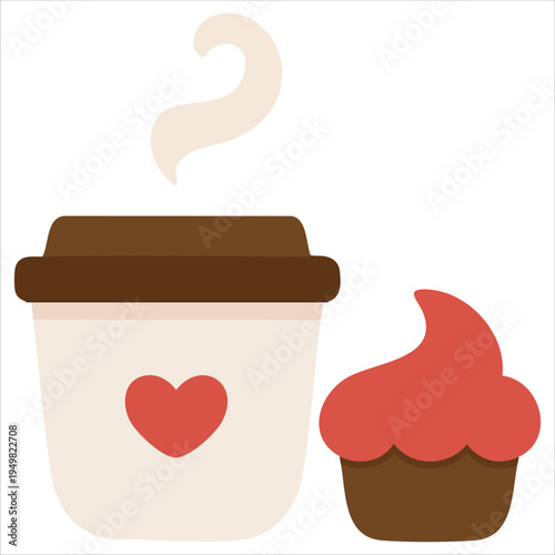 Takeaway coffee with cupcake and love sentiment for cafe vector