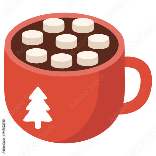 Cup of hot chocolate with marshmallows for warm beverage vector