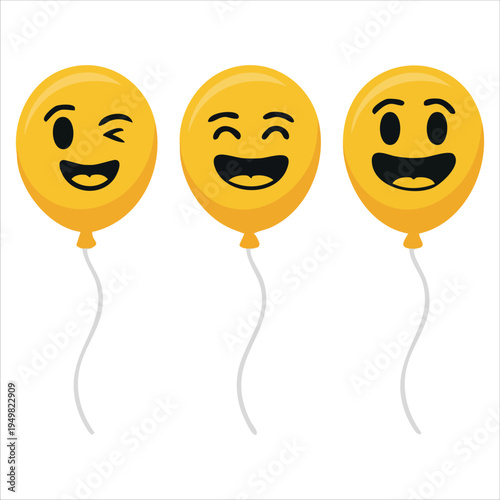 Cheerful inflatable balloons with kawaii faces for decoration vector