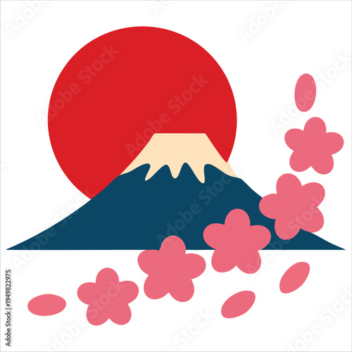 Mount Fuji with sunrise and cherry blossoms for Japanese art vector