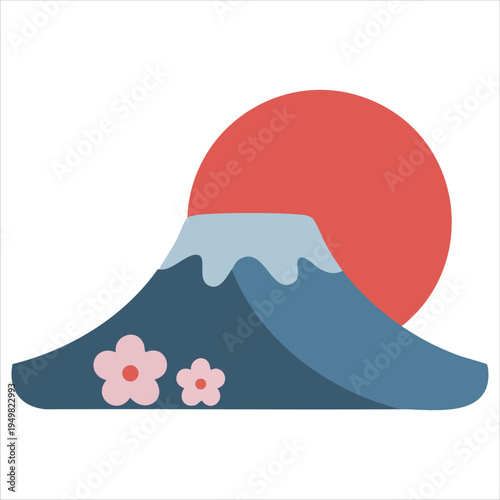 Iconic japanese mountain with flowers for travel poster vector
