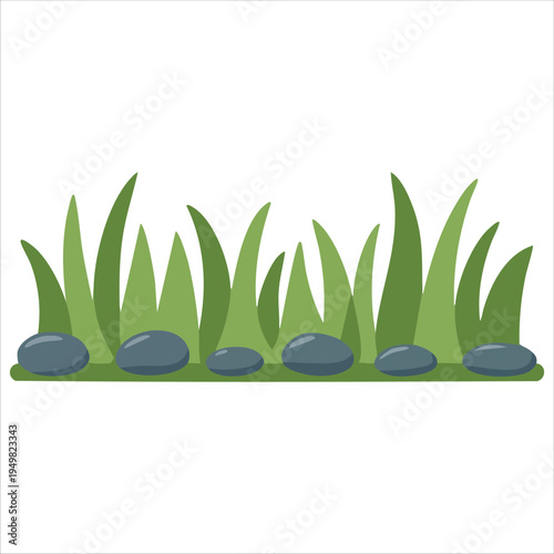 Cartoon pathway with vegetation and decorative stones vector