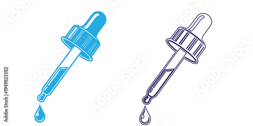 Pipettes in different colors and materials, vector art and whit background