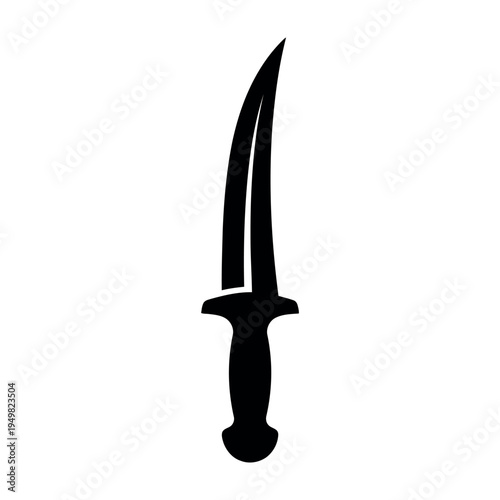 Minimalist Black Silhouette of a Curved Dagger Knife Isolated on White Background Vector Art