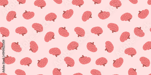 脳のイラストのシームレスな背景画像。（Seamless background image of brain illustrations.）
