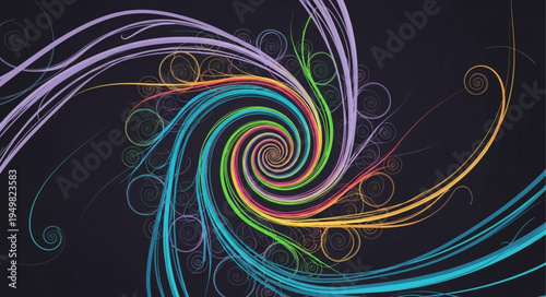 Abstract Colorful Swirling Fractal Spiral Energy.