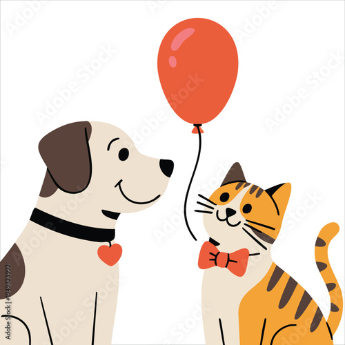 Birthday card with cute dog and cat for pet lovers vector
