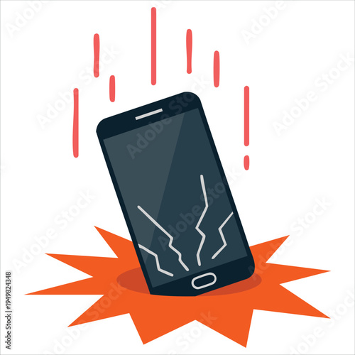 Falling and broken smartphone for device damage concept vector