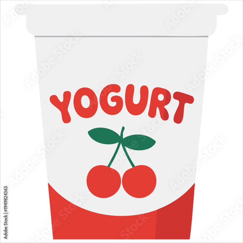Cherry yogurt cup for dairy product and dessert concept vector
