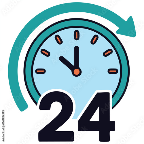  hour service day icon for around clock support concept vector
