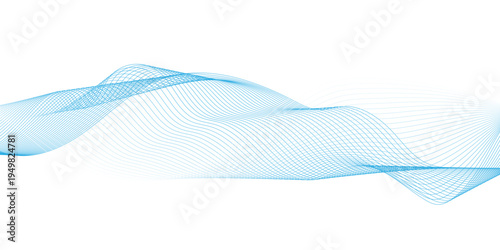 Abstract modern white background with blue wavy line, gradient tones on transparent background, Vibrant blue wave pattern flowing across white background.