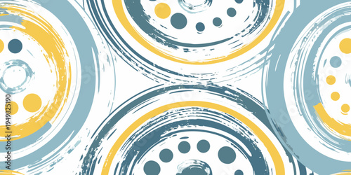 Abstract pattern of swirling circles in yellow and blue hues