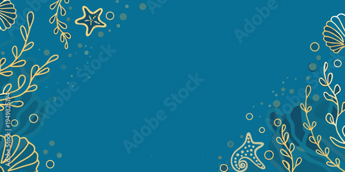 Minimalist illustration of golden marine life against a teal background