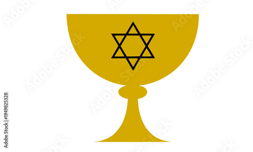 Golden Jewish Kiddush cup chalice with Star of David symbol, perfect for religious ceremonies, Judaism, Passover, Shabbat, synagogue, and Hebrew cultural themed graphic designs