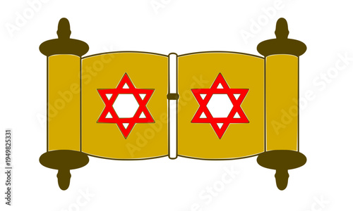  Traditional Jewish Torah scroll open with two Star of David symbols, perfect for religious education, Judaism, synagogue, Hebrew culture, and Hanukkah holiday themed designs