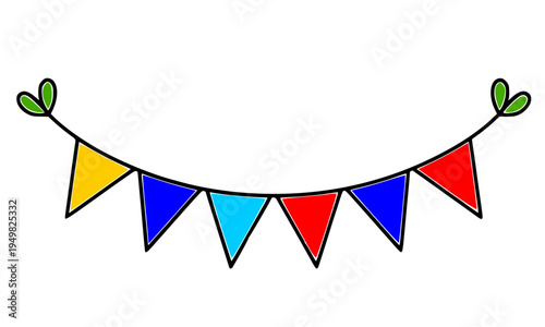 Colorful cartoon bunting pennant flag garland with triangular flags, perfect for birthday party, festival, celebration, carnival, and cheerful holiday decoration themed designs