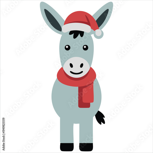 Christmas donkey with santa hat for holiday farm animal vector