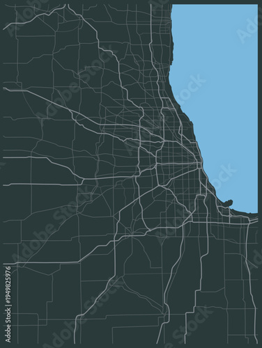 Chicago city map, USA town streets on the master plan. Line map of the scheme of road. Urban background. Line map of the scheme of road. Picture in a print frame. Vector